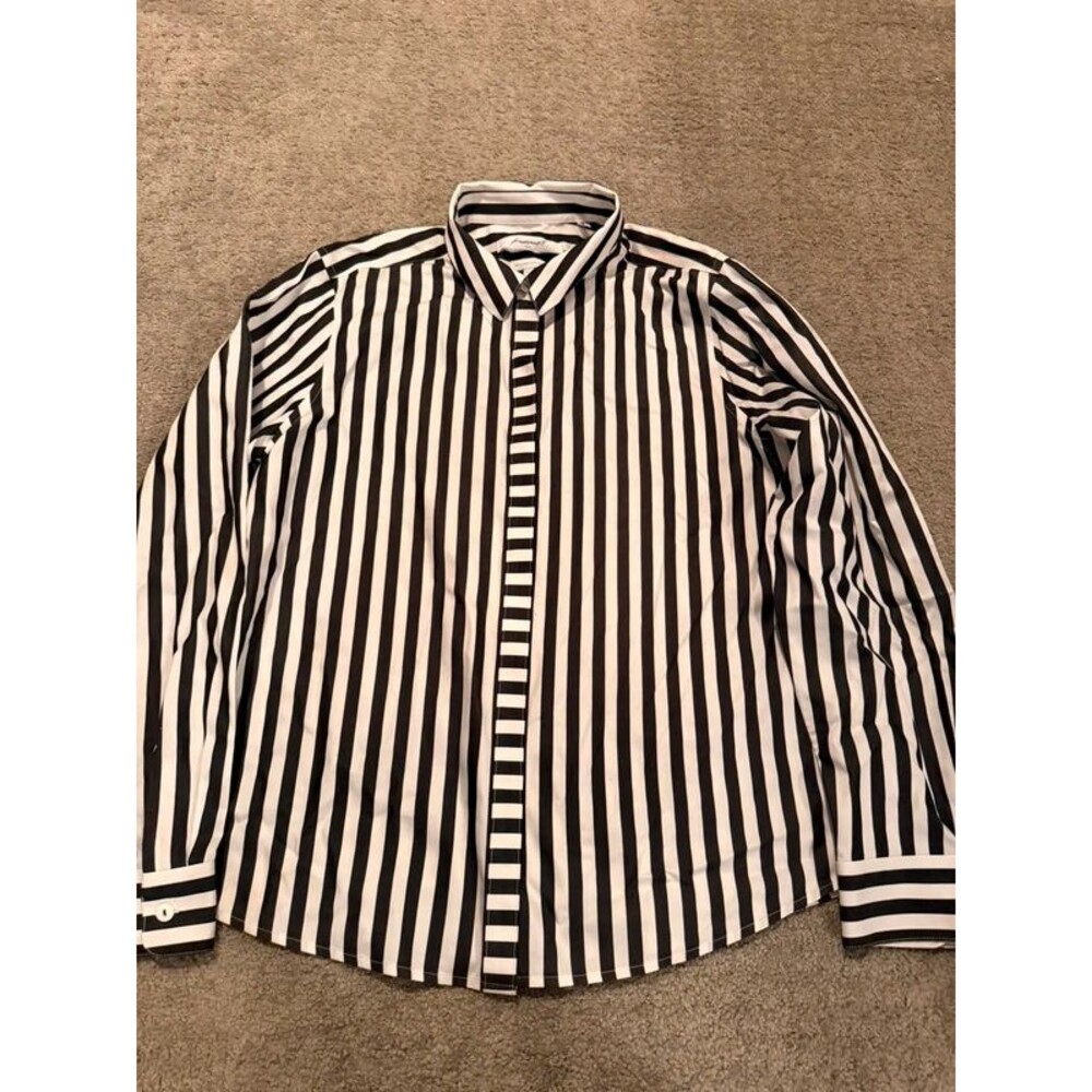 Foxcroft NYC Heritage Non-Iron Striped Shaped Button-Down Shirt Size 14P
